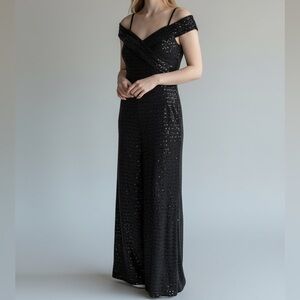Alexa B Nites Black Sequin Evening Jumpsuit Size 10 Formal Sparkly Party Wear